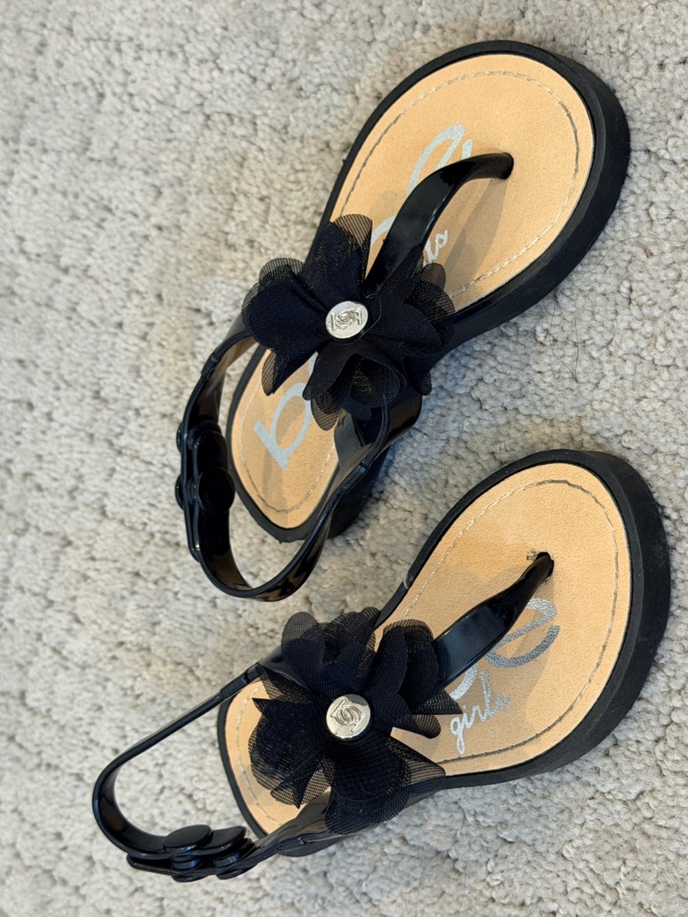 Girls' Black Floral Jelly Thong Sandals - Unbranded